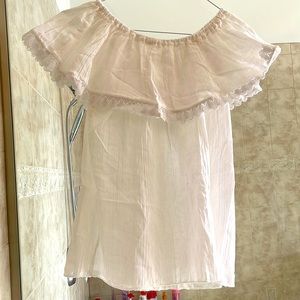 Gauzy white cotton off the shoulder top with lace trim white size med NWT